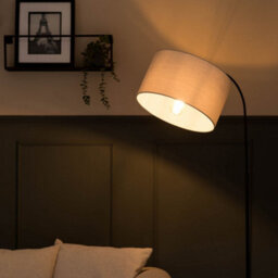 Valuelights Modern Designer Style Black Curved Stem Floor Lamp With Grey Drum Shade - Includes 6W Led Bulb 3000K Warm White - thumbnail 3