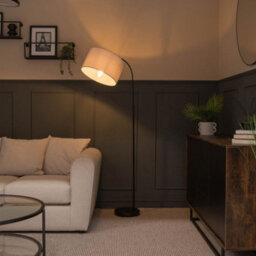Valuelights Modern Designer Style Black Curved Stem Floor Lamp With Grey Drum Shade - Includes 6W Led Bulb 3000K Warm White - thumbnail 5
