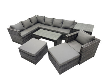 Fimous 7 Pieces Outdoor Pe Rattan Garden Furniture Corner Sofa Oblong Coffee Table Set With Cushions 2 Big Footstools Side Table - image 1