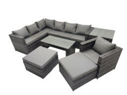 Fimous 7 Pieces Outdoor Pe Rattan Garden Furniture Corner Sofa Oblong Coffee Table Set With Cushions 2 Big Footstools Side Table - thumbnail 1