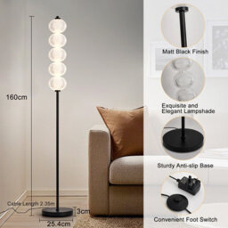 Harper Living Led Floor Lamp Black, 20W 2400Lm Bright Standing Lamp With Foot Switch, 3 Colour Temps, Modern Corner Lamp - thumbnail 4