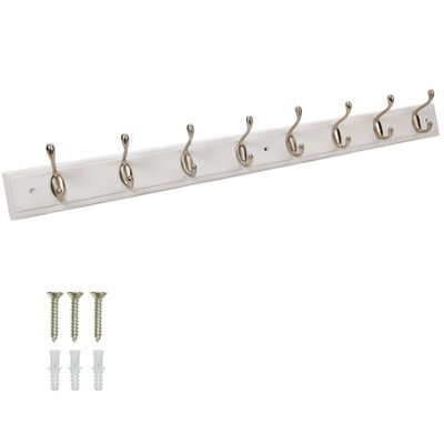 Keypak 8 Hook Wall Mounted Coat Rack Satin Nickel Double Hooks  84Cm White Board Ideal For Bedrooms, Hallways & Office - image 1