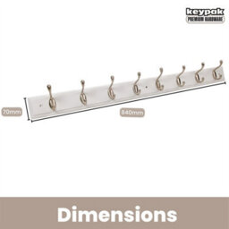 Keypak 8 Hook Wall Mounted Coat Rack Satin Nickel Double Hooks  84Cm White Board Ideal For Bedrooms, Hallways & Office - thumbnail 4