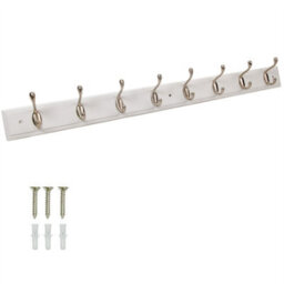 Keypak 8 Hook Wall Mounted Coat Rack Satin Nickel Double Hooks  84Cm White Board Ideal For Bedrooms, Hallways & Office - thumbnail 1