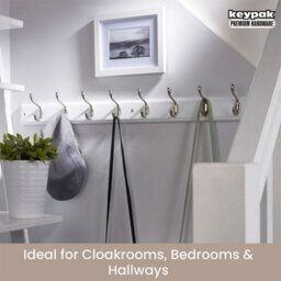 Keypak 8 Hook Wall Mounted Coat Rack Satin Nickel Double Hooks  84Cm White Board Ideal For Bedrooms, Hallways & Office - thumbnail 6
