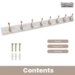 Keypak 8 Hook Wall Mounted Coat Rack Satin Nickel Double Hooks  84Cm White Board Ideal For Bedrooms, Hallways & Office - thumbnail 5