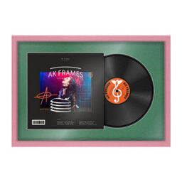 "AK Frames 25X17"" Pink Modern Vinyl Record Frame With Emerald Mount For 12 Inch Lp Cover & Disc - Overlapped Design"