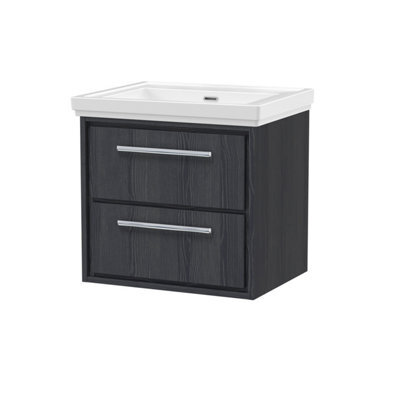 Hudson Reed Lille Wall Hung 2 Drawer Vanity Unit With Modern Basin, Graphite Woodgrain Finish, 605 X 630 mm - image 1