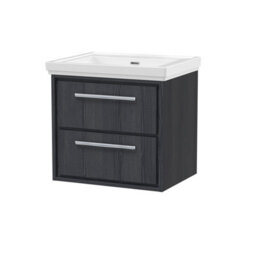 Hudson Reed Lille Wall Hung 2 Drawer Vanity Unit With Modern Basin, Graphite Woodgrain Finish, 605 X 630 mm - thumbnail 1