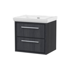 Hudson Reed Lille Wall Hung 2 Drawer Vanity Unit With Modern Basin, Graphite Woodgrain Finish, 605 X 630 mm - thumbnail 2