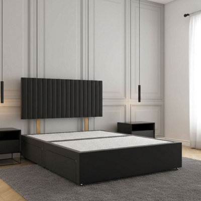 REGIONAL FURNISHINGS Divan Bed Set Black Plush Velvet Upholstered With 24Inch Headboard 2Drawers Footend & No Mattress In 4Ft 4Ft6 5Ft 6Ft Sizes - image 1