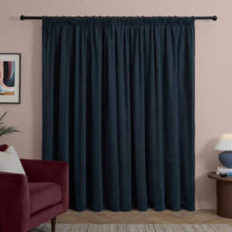 furn. Furn Soft Chenille Blackout Pencil Pleat Curtain Pair, Navy, (W) 168 X (D) 137Cm - thumbnail 3