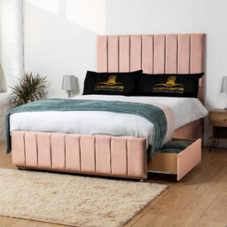 UKBEDFURNITURE Falcon Pink Plush  Divan Bed Base With 26 Inch Headboard - No Storage - thumbnail 2