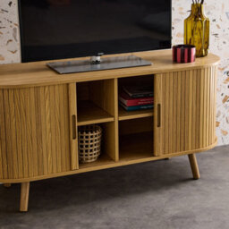 Sweeek. 120Cm Scandi-Style Tv Unit Grooved Wooden Effect 2 Sliding Doors Legacy Natural 120X40X57 Cm - thumbnail 4