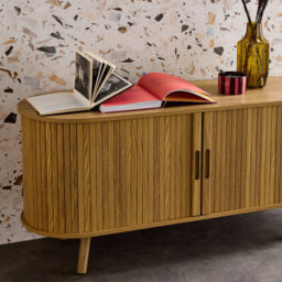 Sweeek. 120Cm Scandi-Style Tv Unit Grooved Wooden Effect 2 Sliding Doors Legacy Natural 120X40X57 Cm - thumbnail 6