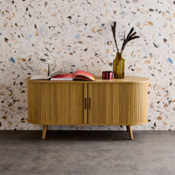 Sweeek. 120Cm Scandi-Style Tv Unit Grooved Wooden Effect 2 Sliding Doors Legacy Natural 120X40X57 Cm - thumbnail 2