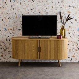 Sweeek. 120Cm Scandi-Style Tv Unit Grooved Wooden Effect 2 Sliding Doors Legacy Natural 120X40X57 Cm - thumbnail 3