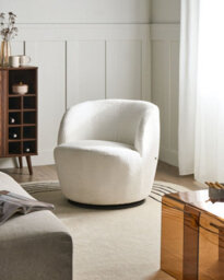 Beliani Swivel Armchair Kuolpa Chenille Off-White - thumbnail 2