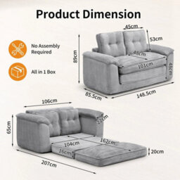 2 Seater Pull Out Sofa Bed Convertible Sleeper Couch - thumbnail 2