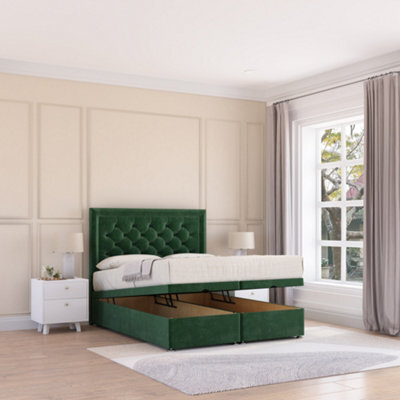 Sloomy Montana End Lift Ottoman Bed 3Ft With Sprung Memory Mattress - Emerald Plush & Headboard- Single - image 1