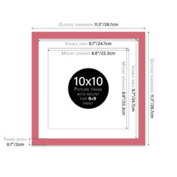 "10X10"" Pink Picture Frame - 10X10"" Square Frame With 9X9"" Mount For 10X10""/9X9"" Pictures Moderrn Style Thin Edge, 1 Pack" - thumbnail 2