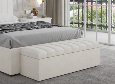 Leo Cream Velvet Ottoman Bench - image 1