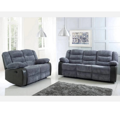 Rio Fabric Recliner 3 & 2 Seater Sofa Set Black-Grey - image 1
