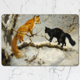 Benjamin Tate Design Fine Art Placemat And Coaster Set With Wood Base Exclusive Fox And Black Cat Print - thumbnail 2