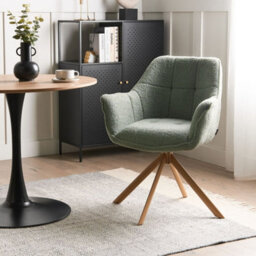 Wyld And Coco Nordic Nest Swivel Dining Chair - Light Green Bouclé Upholstered - thumbnail 2