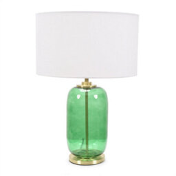 Valuelights Leigh Forest Green Glass And Gold Detail Table Lamp With White Drum Shade - thumbnail 2