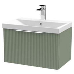 Balterley Tixall Fluted 1 Drawer Wall Hung Vanity Unit With Thin Edge Basin, Satin Green, 600mm - thumbnail 1