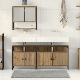 Berkfield Modern 3 Piece Bathroom Furniture Set Artisan Oak Engineered Wood - thumbnail 4