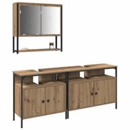 Berkfield Modern 3 Piece Bathroom Furniture Set Artisan Oak Engineered Wood - thumbnail 3