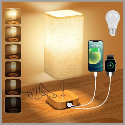 Touch Control Bedside Table Lamp 5 Way Dimmable Usb Charging Ports - image 1