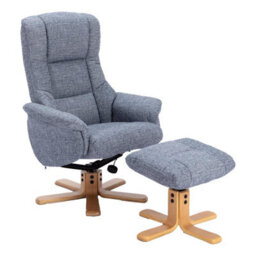 Morris Living The Cairo - Lisbon Marine Blue Fabric - Swivel Recliner Chair & Matching Footstool - thumbnail 1