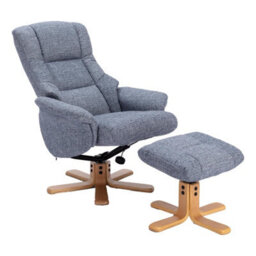 Morris Living The Cairo - Lisbon Marine Blue Fabric - Swivel Recliner Chair & Matching Footstool - thumbnail 3