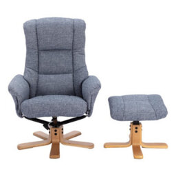 Morris Living The Cairo - Lisbon Marine Blue Fabric - Swivel Recliner Chair & Matching Footstool - thumbnail 2