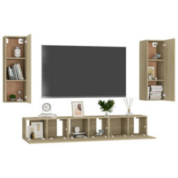Walplus 5 Piece Tv Cabinet Set Sonoma Oak Engineered Wood - thumbnail 3