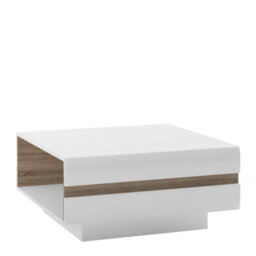 Wyld Haus Foxwhisk Small Square Coffee Table - White Gloss With Truffle Oak Trim, 750 X 385 mm - thumbnail 2
