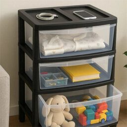 3 Tier Black/clear Jumbo Drawer Large Jumbo Storage Drawer Clear Organizer Plastic Tower Unit Home Office - thumbnail 4