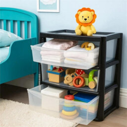 3 Tier Black/clear Jumbo Drawer Large Jumbo Storage Drawer Clear Organizer Plastic Tower Unit Home Office - thumbnail 3