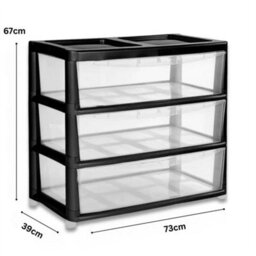 3 Tier Black/clear Jumbo Drawer Large Jumbo Storage Drawer Clear Organizer Plastic Tower Unit Home Office - thumbnail 2