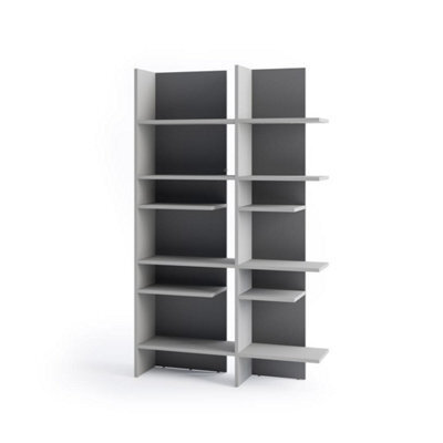 Arte Illuminated Left-Side Bookcase H1970mm W1190mm D320mm - Modern Grey & Graphite With Led Lighting - image 1