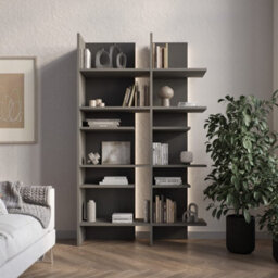 Arte Illuminated Left-Side Bookcase H1970mm W1190mm D320mm - Modern Grey & Graphite With Led Lighting - thumbnail 4