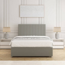 "Bsspoke Brooke Divan Bed Set Silver Plush Velvet With 24Inch Panel Headboard & 10"" Mattress No Drawers In 3Ft 4Ft 4Ft6 5Ft 6Ft"