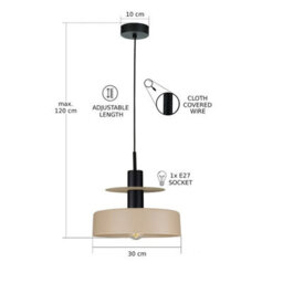 Luminosa Lighting Luminosa Solea Dome Pendant Ceiling Light Beige, Black 1X E27 - thumbnail 3