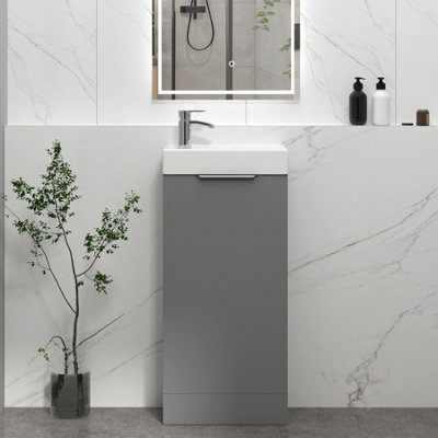 Royal Bathrooms Royal Bathroom Como 400mm Floor Standing Cloakroom Vanity Unit With 1 Tap Hole Ceramic Basin 1 Door Cabinet - Indigo Grey Gloss - image 1