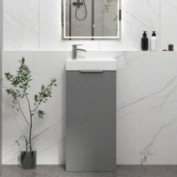 Royal Bathrooms Royal Bathroom Como 400mm Floor Standing Cloakroom Vanity Unit With 1 Tap Hole Ceramic Basin 1 Door Cabinet - Indigo Grey Gloss