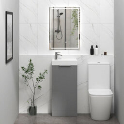 Royal Bathrooms Royal Bathroom Como 400mm Floor Standing Cloakroom Vanity Unit With 1 Tap Hole Ceramic Basin 1 Door Cabinet - Indigo Grey Gloss - thumbnail 4