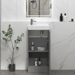 Royal Bathrooms Royal Bathroom Como 400mm Floor Standing Cloakroom Vanity Unit With 1 Tap Hole Ceramic Basin 1 Door Cabinet - Indigo Grey Gloss - thumbnail 5